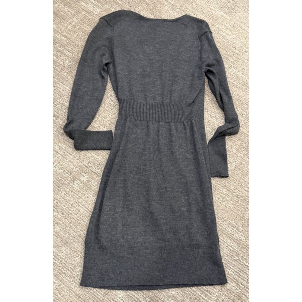 ANN TAYLOR LOFT WOOL BLEND SWEATER WRAP DRESS S LONG SLEEVE PULLOVER GREY EUC - Picture 2 of 5